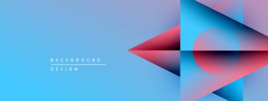 Soyut geometrik şekiller, mavi eğimler, kırmızı aksanlar. Modern tasarım elementleri dinamik görsel doku oluşturur. Minimalist kompozisyon.