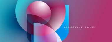 Soyut geometrik şekiller canlı mavi ve pembe renkleri harmanlarlar. Modern tasarım dinamik görsel deneyim yaratır. Arkaplan özellikleri üst üste binen daireler, kareler.