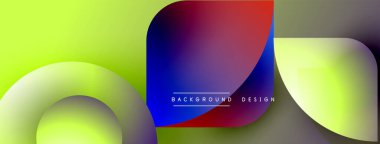 Soyut renkli arkaplan. Üst üste binen şekiller dinamik görsel efekt yaratır. Parlak renkler harmanlanır, modern tasarımı oluşturur..