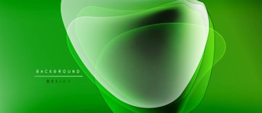 Soyut yeşil arkaplan. Üstüste binen yarı saydam şekiller dinamik görsel efekt yaratır. Modern tasarım elementleri akıcılık ve derinlik öneriyor.