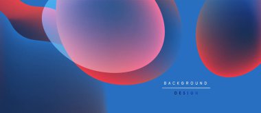 Soyut sıvı şekilleri örtüşür, parlak mavi, pembe, kırmızı gradyanlar yaratır. Arkaplan ve sunumlar için modern tasarım ögesi.