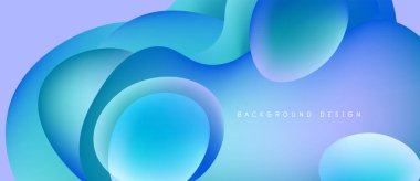 Soyut mavi katmanlar akışkan şekiller yaratır. Yumuşak eğimler derinlik ve ışık etkileşimi olduğunu gösteriyor. Arka planlar için modern tasarım ögesi.