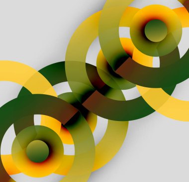 Soyut tasarım özellikleri üst üste biniyor. Sarı, yeşil, kahverengi renkler dinamik görsel efekt yaratır. Modern, minimalist kompozisyon.