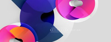 Soyut şekiller örtüşür, dinamik renkli kompozisyon yaratır. Modern tasarım eğimleri, eğrileri, pürüzsüz geçişleri içerir.