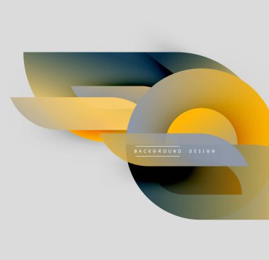 Soyut şekiller örtüşür, dinamik bileşim yaratır. Sarılar, griler, maviler düzgün bir şekilde harmanlanır. Arka planlar için modern tasarım ögesi.