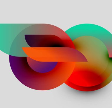 Soyut renkli tasarım. Üst üste binen daireler sonsuzluk sembolü oluşturur. Gradyan renkler harmanlanır, dinamik görsel kompozisyon oluşturur.