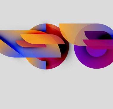 Soyut renkli şekiller dinamik görsel efektler yaratır. Gradyan renkler harmanlanarak modern tasarım ögesini oluşturur.