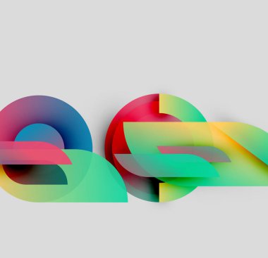 Soyut renkli şekiller örtüşür, dinamik görsel kompozisyon yaratır. Gradyanlar renkleri harmanlıyor, hareket ve derinliği gösteriyor. Modern tasarım.