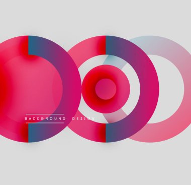 Soyut daireler örtüşüyor, canlı renk eğimleri yaratıyor. Metin, merkez şekillerin altında arkaplan tasarımı okuyor. Minimalist kompozisyon, modern estetik.