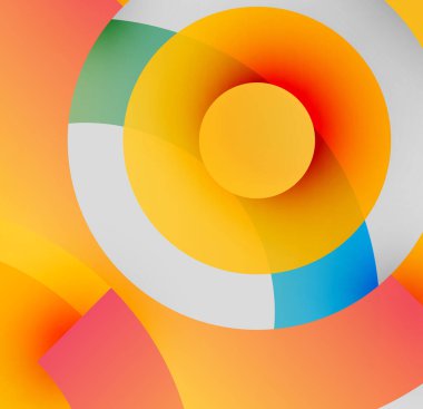 Soyut renkli çemberler dinamik görsel efektler yaratıyor. Sıcak tonlar havalı aksanlarla kompozisyona hükmediyor. Modern tasarım.