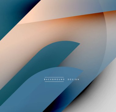 Soyut şekiller örtüşür, yumuşak eğimler yaratır. Renkler arasında mavi, turuncu, gri var. Minimalist tasarım ve pürüzsüz geçişler. Modern estetik.