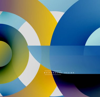 Soyut daireler, dikdörtgenler üst üste biniyor. Canlı renkler dinamik bileşim yaratır. Modern tasarım, pürüzsüz gradyanlar görsel ahenk sunar.