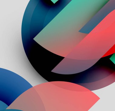 Soyut şekiller örtüşür, canlı renk karışımları yaratır. Yumuşak eğimler derinliği, modern tasarım estetiği akla getiriyor. Minimalist kompozisyon.