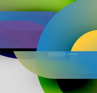 Soyut kompozisyon. Üst üste binen renkli şekiller dinamik görsel efekt yaratır. Gradyan renkler kusursuz bir şekilde harmanlanarak modern tasarımı oluşturur..