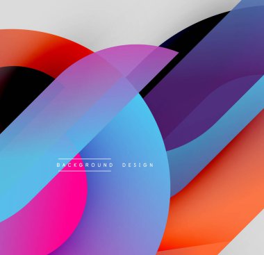 Soyut renkli katmanlar dinamik bileşim yaratır. Üst üste binen şekiller hareketi, derinliği ve modern estetiği akla getiriyor. Canlı renkler pürüzsüz harmanlanır.