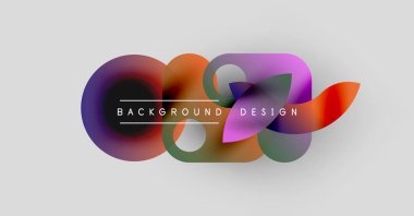 Soyut renkli tasarım. Üst üste binen şekiller dinamik görsel efekt yaratır. Metin, kompozisyon içerisindeki arkaplan tasarımını okur.