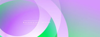 Soyut arkaplan özellikleri üst üste biniyor. Renkler mor, yeşil, açık mavi karışımı. Metin elementli minimalist tasarım.