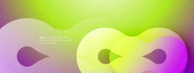 Soyut sıvı şekilleri mor, sarı ve yeşil renkleri harmanlıyor. Modern tasarım hareketi, enerjiyi, yumuşak eğilimleri çağrıştırıyor. Minimalist arkaplan.