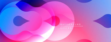 Soyut sıvı şekilleri, canlı gradyanlar. Pembe, mavi renkler kusursuz bir şekilde modern tasarım yaratıyor. Yumuşak geçişler, dinamik kompozisyon.