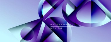 Soyut geometrik şekiller, mor renkler, dinamik kompozisyon. Modern tasarım elementleri görsel ilgi yaratır, düzgün gradyanlar sunar.