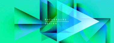 Soyut geometrik şekiller, canlı turkuaz renkler, modern tasarım. Gradyan renkler dinamik görsel efekt yaratır. Minimalist estetik.