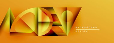 Soyut altın şekiller örtüşüyor, dinamik bileşimler oluşturuyor. Sarı arkaplan, karanlık sınırlarla çelişiyor. Metin arkaplan tasarımı okur.