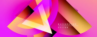 Soyut geometrik şekiller örtüşüyor, canlı pembe, mor, turuncu gradyanlar yaratıyor. Tasarım metin arkaplanı, tasarım içerir. Modern estetik.