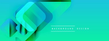 Soyut geometrik şekiller örtüşür, canlı turkuaz gradyan oluşturur. Sancaklar ve sunumlar için modern tasarım uygun. Mevcut en küçük metin.