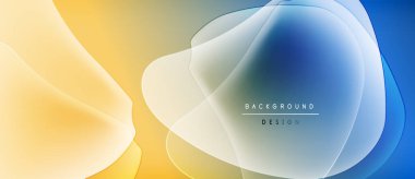 Soyut sıvı şekilleri sarı, mavi renkleri harmanlıyor. Gradyan arkaplan modern tasarım unsuru yaratır. Minimalist estetik, temiz kompozisyon.