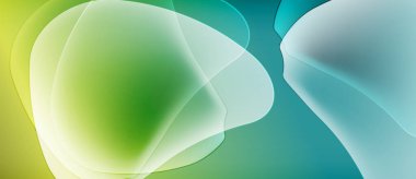 Soyut akışkan şekiller harmanlanır ve yumuşak eğimler yaratır. Renkler sarı, yeşil ve mavi arasında değişir. Pürüzsüz geçişler hareketi, ışığı akla getiriyor.