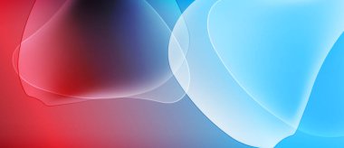 Soyut sıvı şekiller harmanlanır, canlı kırmızı, mavi renkler sergilenir. Yumuşak gradyanlar dinamik görsel deneyimler yaratır. Yumuşak eğriler kompozisyona hakim.