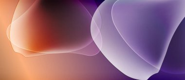 Soyut sıvı şekiller harmanlanır, ılık turuncu ve mor renkler yaratır. Yumuşak eğimler hareketi, ışık etkileşimini önerir. Minimalist tasarım.