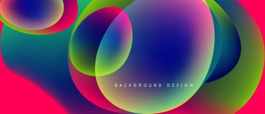 Canlı, soyut bir arkaplan. Üst üste binen renkli daireler dinamik sıvı şekilleri yaratır. Gradyan renkler kusursuz harmanlanarak modern estetik sunuyor..