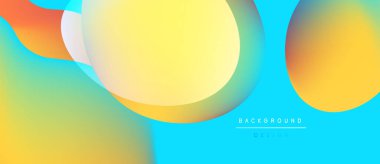 Soyut renkli şekiller çakışıyor. Hareketli gradyanlar sıvı tasarımı yaratır. Arka planda yumuşak kıvrımlar, modern estetik.