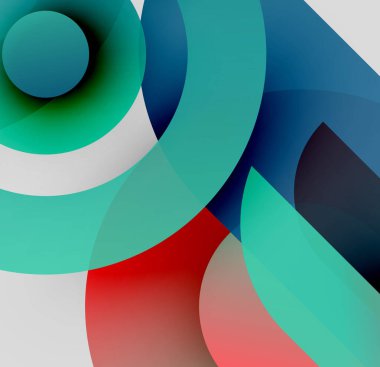 Soyut kompozisyon. Üst üste binen daireler, canlı renkler, modern tasarım. Minimalist estetik, temiz çizgiler, geometrik şekiller.