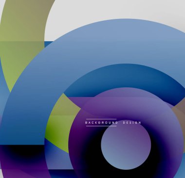 Soyut geometrik şekiller çakışıyor. Mavi, mor, yeşil renkler kompozisyona hakim. Modern tasarım elementleri görsel ilgi yaratır.