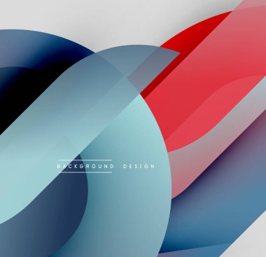 Soyut tasarım özellikleri üst üste binen daireler, gradyanlar. Mavi, kırmızı, gri tonlar modern görsel efekt yaratır. Minimalist stil.