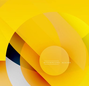 Soyut sarı tasarım. Üst üste binen daireler dinamik görsel efekt yaratır. Dereceli gölgeler derinlik ekler, modern estetik.