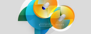 Soyut renkli tasarım. Üst üste binen şekiller dinamik görsel efekt yaratır. Modern tarz, afişler ve arka planlar için uygun.