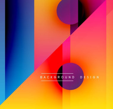 Soyut enerji eğimleri, geometrik şekiller kesişir. Daireler, dikdörtgenler dinamik görsel kompozisyon oluşturur. Modern tasarım elemanları.