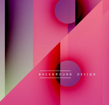 Soyut geometrik bileşim. Canlı gradyanlar, üst üste binen şekiller modern görsel efektler yaratır. Pembe tasarıma hükmediyor.