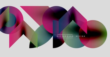Soyut şekiller örtüşüyor, canlı renk değişimleri yaratıyor. Modern tasarım unsurları akıcılık, dinamizm ve görsel ilgiyi akla getiriyor. Arkaplan beyaz.