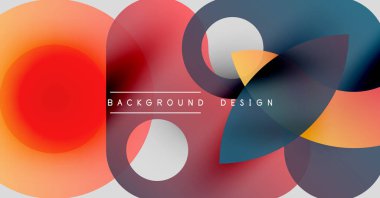 Soyut renkli şekiller çakışıyor. Gradyan renkler dinamik görsel efekt yaratır. Metin arka plan tasarımı okur. Modern estetik.