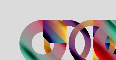 Soyut renkli daireler çakışıyor, dinamik görsel efekt yaratıyor. Beyaz arkaplan karşıtlık sağlar, basit kompozisyon.