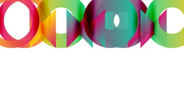 Renkli üst üste binen daireler soyut tasarım yaratır. Parlak renkler harmanlanır, dinamik görsel desen oluşturur. Basit, modern estetik..