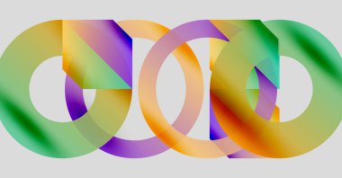 Renkli üst üste binen daireler soyut tasarım yaratır. Gradyan renkler harmanlanır ve dinamik görsel kompozisyon oluşturur. Modern, canlı, sanatsal.