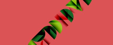 Soyut tasarım somon arka planına karşı açılı yeşil şekiller içerir. Minimalist kompozisyon, modern estetik, cesur renkler sunar.