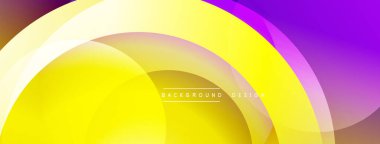 Soyut enerjik tasarım. Üst üste binen daireler dinamik değişim etkisi yaratır. Sarılar, morlar kompozisyona hakim. Modern estetik.