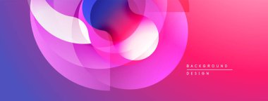 Soyut şekiller örtüşür, canlı bir değişim etkisi yaratır. Pembe, mor renkler kompozisyona hakim. Modern tasarım ögesi.