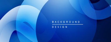 Soyut mavi katmanlar dinamik arkaplan oluşturur. Pürüzsüz şekiller üst üste binerek modern tasarım elementini oluşturur. Minimalist estetik.